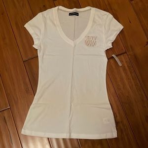 NEW! Soft Fitted White Tee with Front Pocket